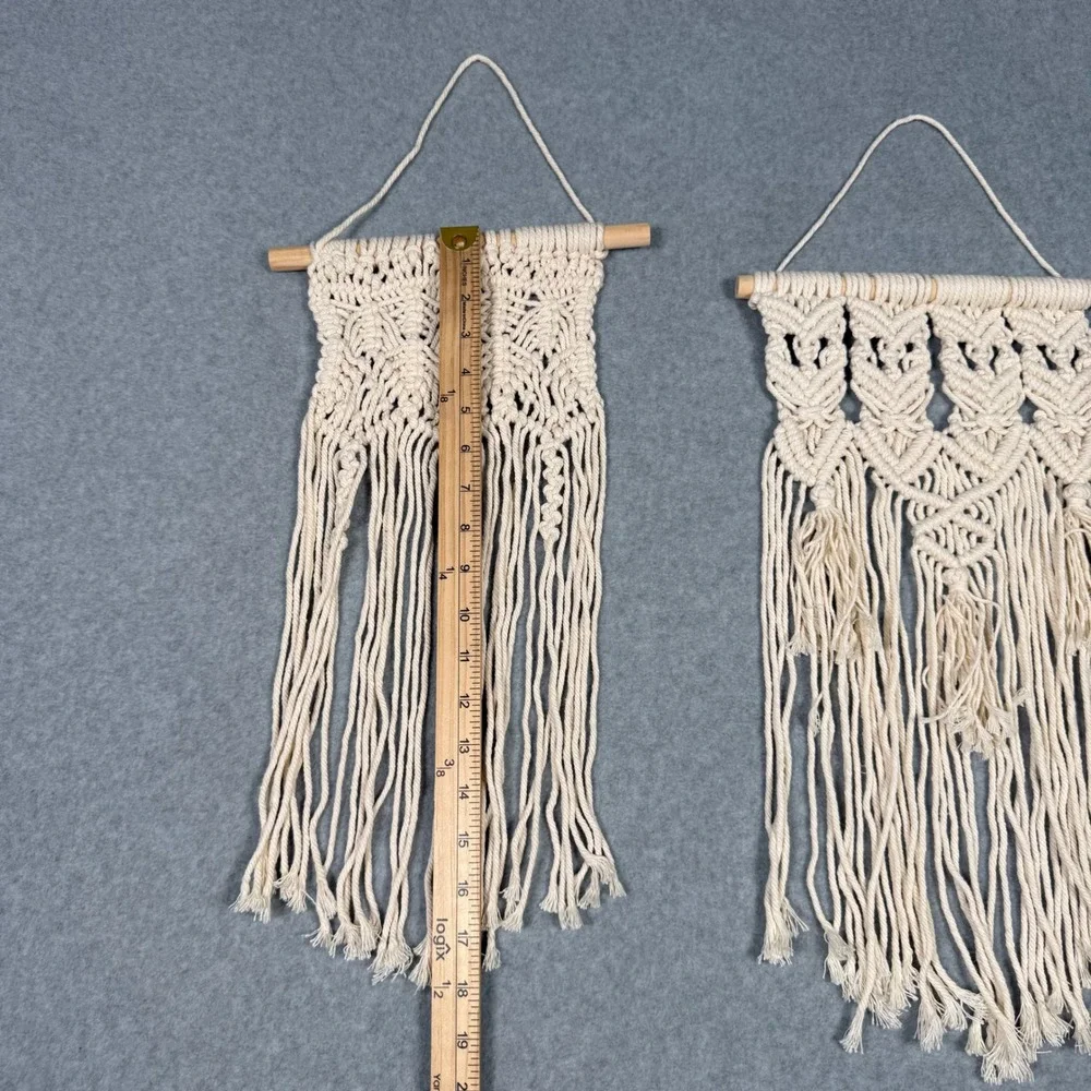 Set of 2 Boho Macrame Wall Hangings Cream Cotton Fringe Tassel Home Decor Boho